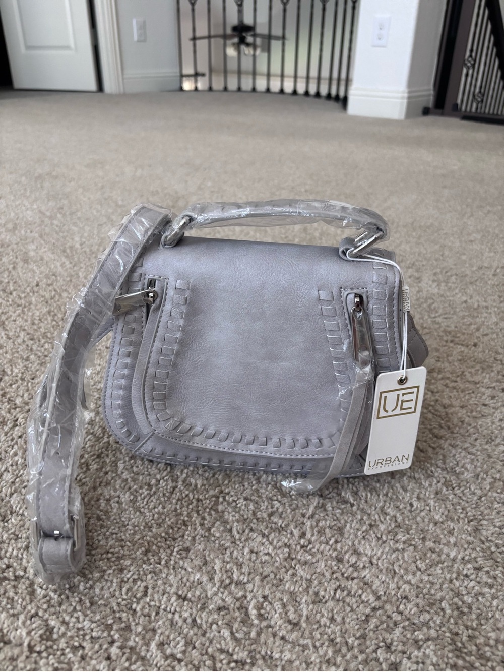 NEW Urban Expressions Gray Crossbody Bag - Women's Saddle Purse